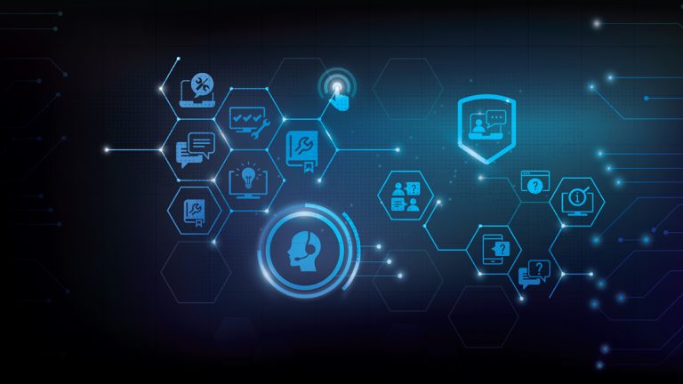 IT support vector illustration. Blue concept with icons related
